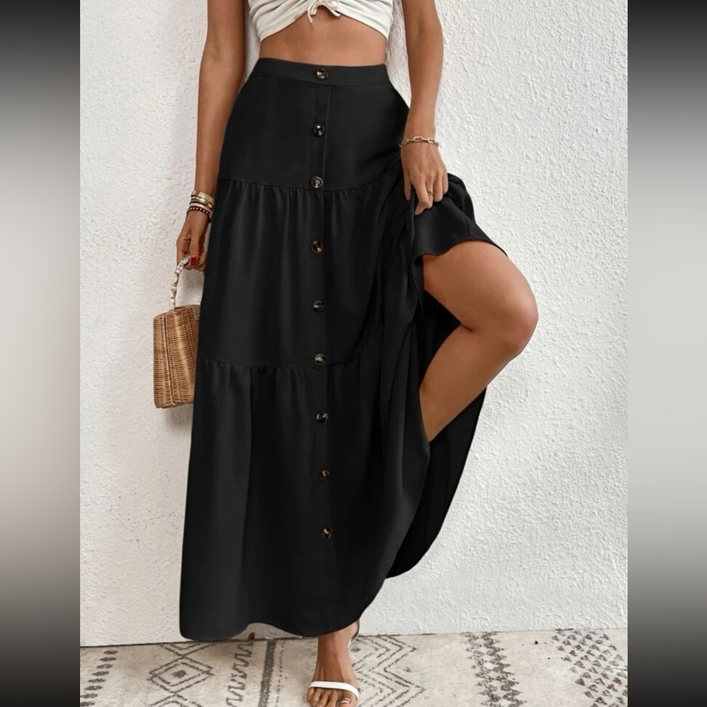 Boho dusty pink button detail ruffle hem maxi skirt - Picture 5 of 16